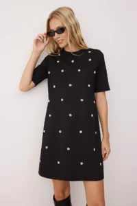 TRENDYOLMİLLA Black with bible Turvakar Kol Mini Knitting Dress