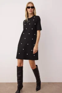 TRENDYOLMİLLA Black with bible Turvakar Kol Mini Knitting Dress - Image 2