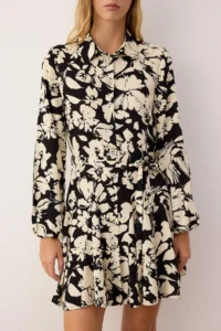 TRENDYOLMİLLA Black Floral Gode Detailed Short / Mini Weaving Shirt Dress - Image 3