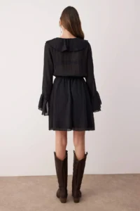 TRENDYOLMİLLA Black Ruffle Detailed Boho Short / Mini Weaving Dress - Image 4