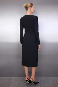TRENDYOLMİLLA Black Cut Out and Accessory Detailed wrap Skirted Midi Weaving her dress - Image 4