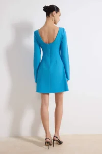 TRENDYOLMİLLA Mavi Plain Pocket Detail Short / Mini Weaving Dress - Image 3