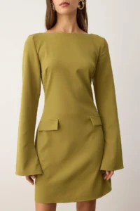 TRENDYOLMİLLA Oil Green Pocket Detail Short / Mini Weaving Dress - Image 3