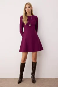 TRENDYOLMİLLA Plum Skirt with flywheel Plain Short / Mini Weaving Dress