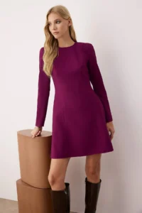 TRENDYOLMİLLA Plum Skirt with flywheel Plain Short / Mini Weaving Dress - Image 2