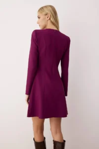 TRENDYOLMİLLA Plum Skirt with flywheel Plain Short / Mini Weaving Dress - Image 4