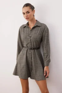 TRENDYOLMİLLA Brown Arched Plaid / Checkered Arched Short / Mini  Weaving Dress - Image 2