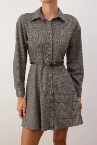 TRENDYOLMİLLA Brown Arched Plaid / Checkered Arched Short / Mini  Weaving Dress - Image 3