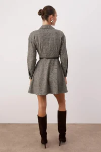TRENDYOLMİLLA Brown Arched Plaid / Checkered Arched Short / Mini  Weaving Dress - Image 4