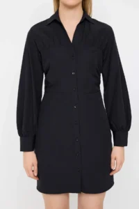 TRENDYOLMİLLA Teen Black Ruffle Detailed Short / Mini Weaving Shirt Dress - Image 3