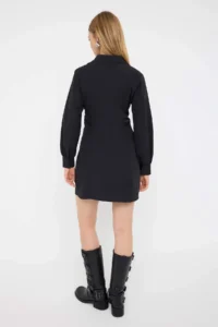 TRENDYOLMİLLA Teen Black Ruffle Detailed Short / Mini Weaving Shirt Dress - Image 4