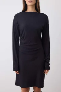 TRENDYOLMİLLA Black  Plain Ruffle / Drape Short / Mini  Knitting Dress - Image 3