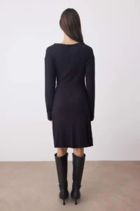 TRENDYOLMİLLA Black  Plain Ruffle / Drape Short / Mini  Knitting Dress - Image 4