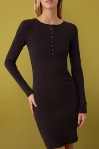 TRENDYOLMİLLA Brown Fitted buttoned Mini Knitting Dress - Image 2