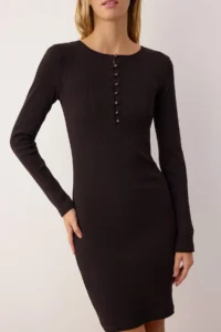 TRENDYOLMİLLA Brown Fitted buttoned Mini Knitting Dress - Image 7