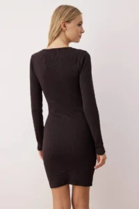 TRENDYOLMİLLA Brown Fitted buttoned Mini Knitting Dress - Image 8