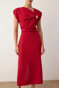 TRENDYOLMİLLA Rejection Plain Accessory Detailed Midi Weaving Dress - Image 3