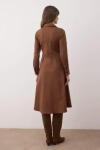 TRENDYOLMİLLA Brown Button Detailed Midi Weaving Shirt Dress - Image 5