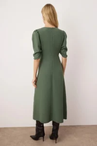 TRENDYOLMİLLA Khaki A Cut Sleeves Ruffle Detailed Midi Weaving Dress - Image 4