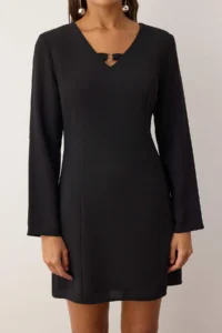 TRENDYOLMİLLA Black A Cut Accessory Detailed Short / Mini Weaving Dress - Image 3