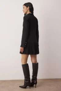 TRENDYOLMİLLA Black Pleated Detailed Buttoned Short / Mini Weaving Jacket Dress - Image 4