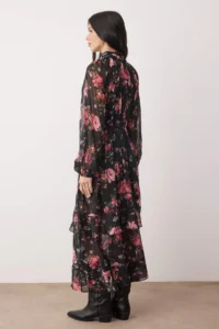 TRENDYOLMİLLA Black-Multicolored Floral Maxi Lined Siphon Weaving Dress - Image 4