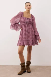 TRENDYOLMİLLA Multicolored with flywheel / Frilly Mini Weaving Dress - Image 2
