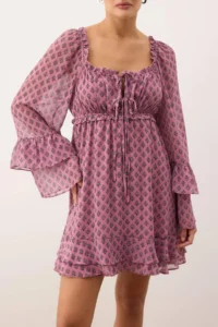 TRENDYOLMİLLA Multicolored with flywheel / Frilly Mini Weaving Dress - Image 3