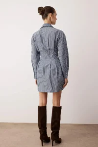 TRENDYOLMİLLA Navy Blue-White Striped Mini Weaving Shirt Dress - Image 4