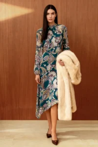 TRENDYOLMİLLA Green-Multicolored Midi Siphon Lined Weaving Dress