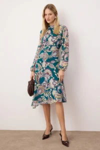 TRENDYOLMİLLA Green-Multicolored Midi Siphon Lined Weaving Dress - Image 2