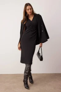 TRENDYOLMİLLA Black Plain Bodysuit hugging Midi Weaving her dress