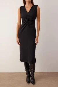 TRENDYOLMİLLA Black Plain Bodysuit hugging Midi Weaving her dress - Image 3