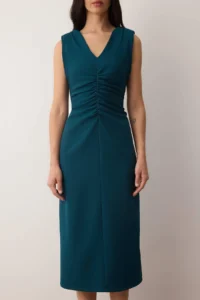 TRENDYOLMİLLA Duck Head Green Plain Bodysuit hugging Midi Weaving Dress - Image 3