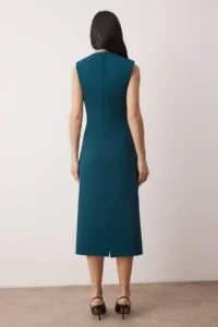 TRENDYOLMİLLA Duck Head Green Plain Bodysuit hugging Midi Weaving Dress - Image 4