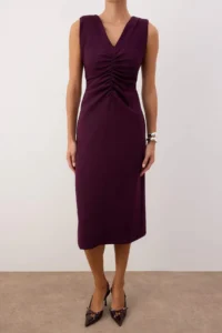 TRENDYOLMİLLA Plum Plain Bodysuit hugging Midi Weaving Dress - Image 3