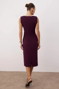 TRENDYOLMİLLA Plum Plain Bodysuit hugging Midi Weaving Dress - Image 4
