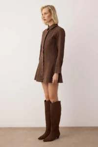 TRENDYOLMİLLA Brown Plain Short / Mini Weaving Dress - Image 3
