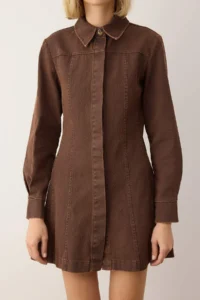 TRENDYOLMİLLA Brown Plain Short / Mini Weaving Dress - Image 4