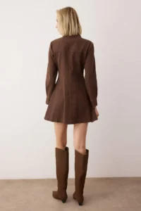 TRENDYOLMİLLA Brown Plain Short / Mini Weaving Dress - Image 5