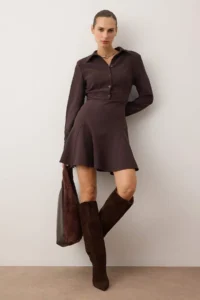 TRENDYOLMİLLA Dark Brown Mini Weaving Dress - Image 2