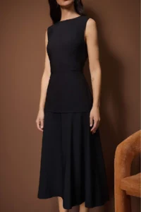 TRENDYOLMİLLA Trendyol Studio Black Midi Flexible Weaving Dress - Image 3