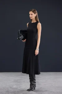 TRENDYOLMİLLA Trendyol Studio Black Midi Flexible Weaving Dress - Image 6