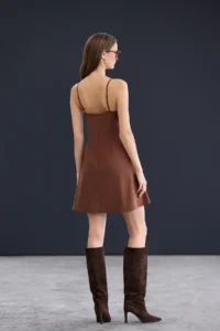 TRENDYOLMİLLA Trendyol Studio Brown Short / Mini Flexible Shirt Detailed Weaving Dress - Image 3