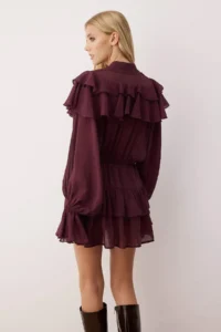 TRENDYOLMİLLA Burgundy Ruffle Detailed Boho Short / Mini Weaving Dress - Image 4