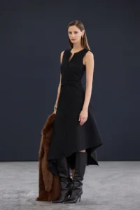 TRENDYOLMİLLA Trendyol Studio Collection Black Asymmetric V-neck Detailed Midi Flexible Knitting Dress - Image 2