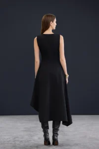 TRENDYOLMİLLA Trendyol Studio Collection Black Asymmetric V-neck Detailed Midi Flexible Knitting Dress - Image 3