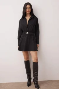 TRENDYOLMİLLA Black Plain Arched Short / Mini Weaving Dress - Image 2