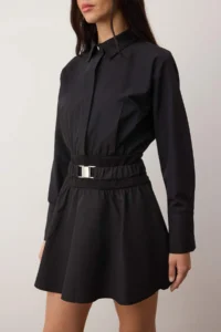 TRENDYOLMİLLA Black Plain Arched Short / Mini Weaving Dress - Image 3