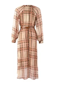 TRENDYOLMİLLA Multicolored Plaid / Checkered Arched Midi Lined Weaving Dress - Image 6